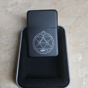 FMA Engraved Black Lighter with Unique Symbol Design for Stylish Use