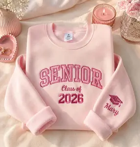 [SHIP FROM US] Embroidered senior sweatshirt 2026, personalized graduation crew neck, class of 2026 hoodie, personalized name sweatshirt, gift for graduate