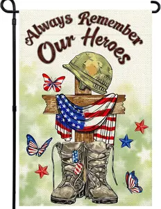 Memorial Day Garden Flag 12x18 Inch, Always Remember Our Heroes Double Sided Patriotic Flag for Yard Outdoor Decoration