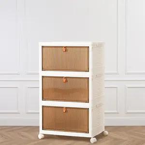 Crafted Comforts Stackable Plastic Organiser with Lid, Magnetic Door, Lockable Rollers, Clear Cabinet Lid Organiser Kitchen
