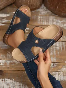 New Women's Comfortable Outdoor Sandals, Fashionable Comfy Sandals, Retro Open Toe Beach Slippers, Large Size Wedge Heel, Casual Summer Footwear