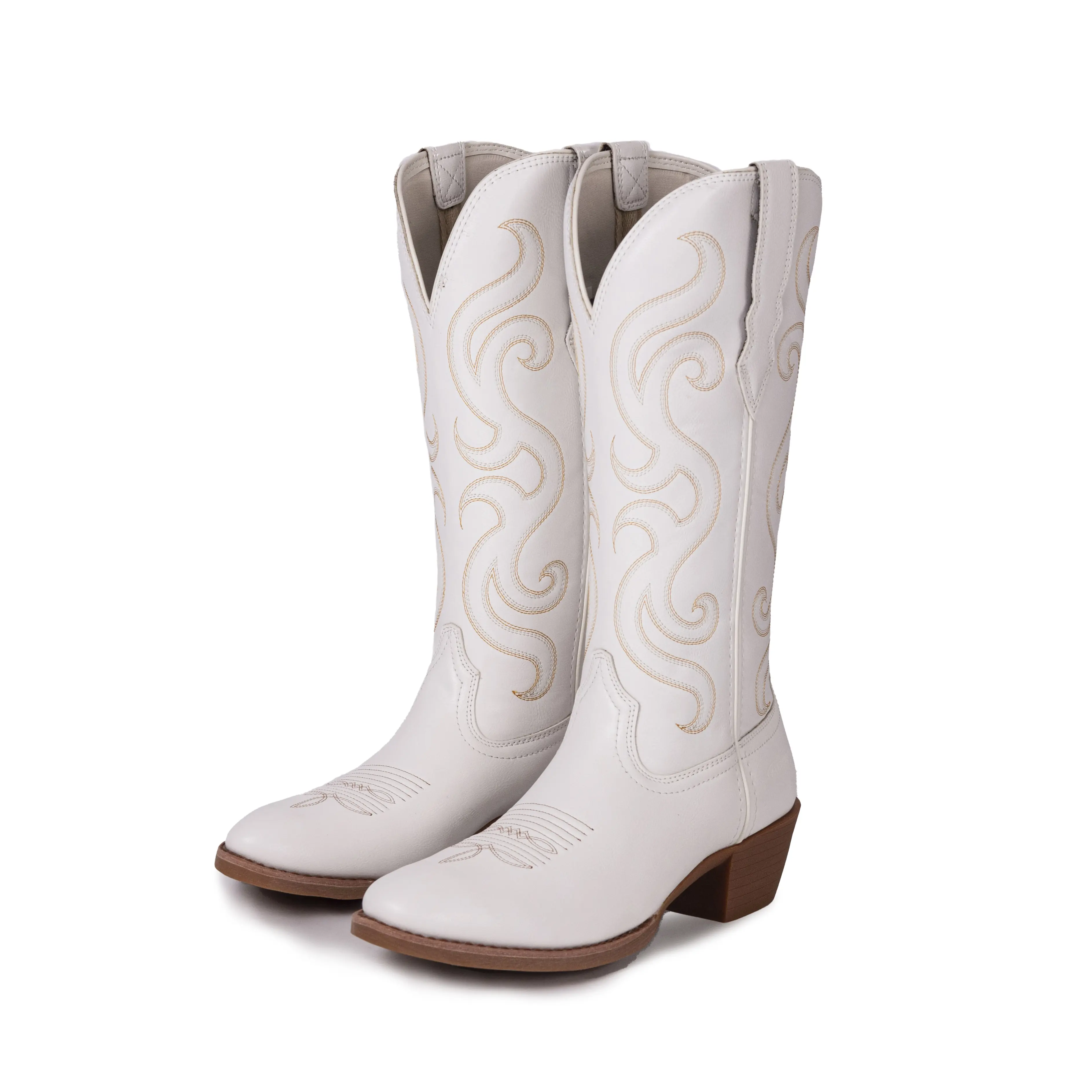 Palitutu Women's Black Square-Toe Western Cowboy Boots, Vintage Red Stitching Embroidered Mid-Calf Cowboy Boots, Durable and Slip-Resistant Rubber Outsole, #CowboyBoots #WesternStyle, PLT703603