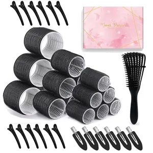 18-Piece Curling Iron Set, Long Hair Curlers, Dense Large Medium Small Curls Kit, Includes 18 Clips, Gift Box, Massage Comb, Hair Roller, Hair Styling Tools