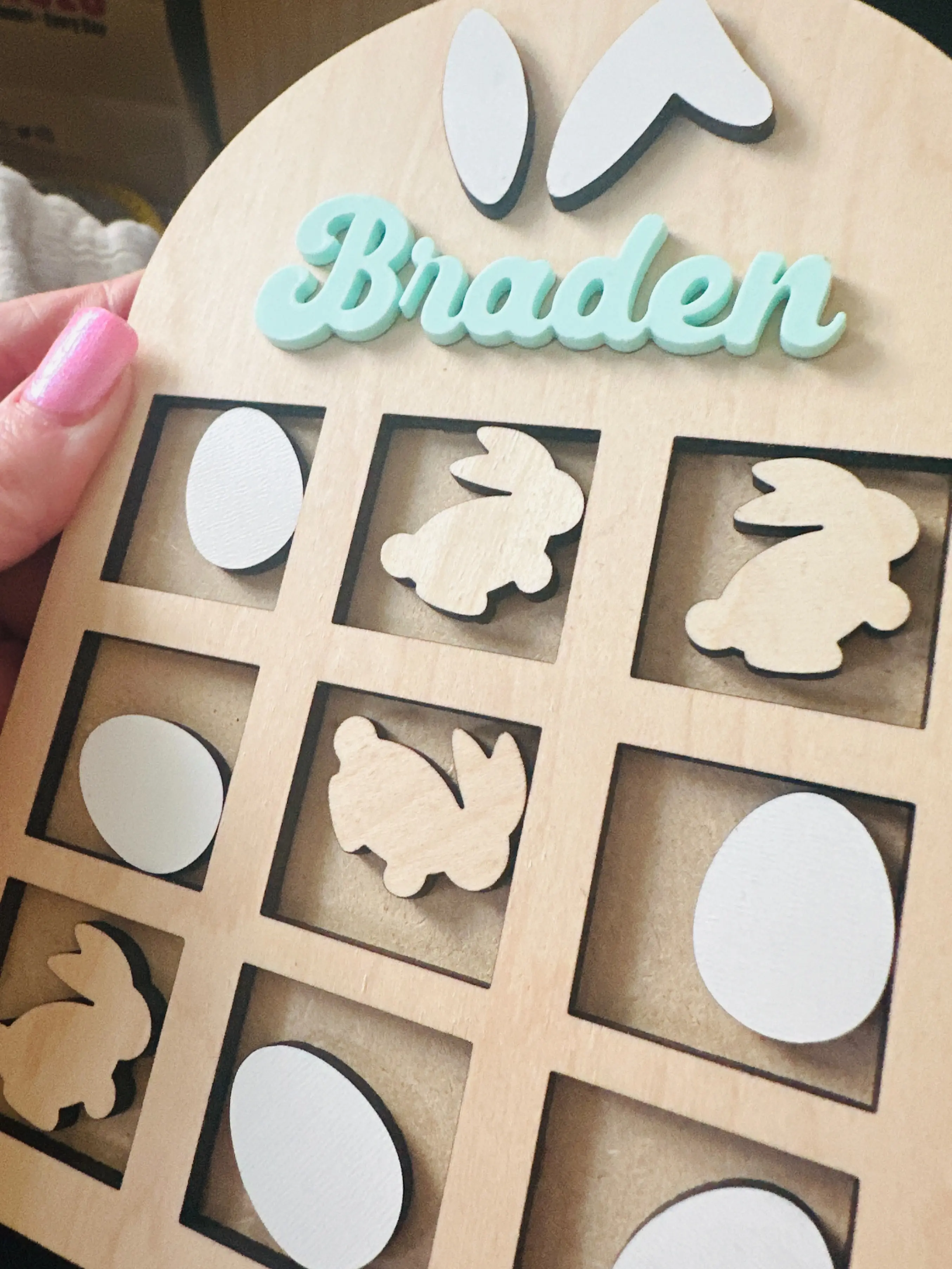 Tic Tac Toe Game - Personalized Easter Basket Gift with Bunnies and Eggs, Custom Name Option Available