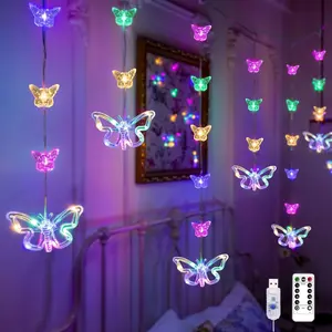 Butterfly Curtain Lights for Bedroom 9.8ft LED Twinkle Fairy Light with Remote Timer Cute String Lights Wall Decor for  Girls Room Bed Canopy Wedding Easter Decoration (Multicolor)