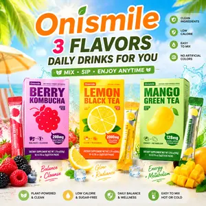 【Onismile】 Collagen PeptidePowder & Pre-Workout Energy Drink Trio - Lemon Black Tea forGlow, Berry Kombucha for Daily Refresh, Mango Green Tea forFocus & Metabolism, Hydrating Vitamins