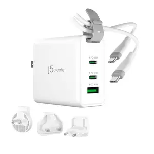 65W GaN USB-C® 3-Port Travel Charger with changeable AC plugs and USB-C® cable