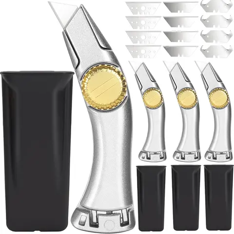 4 Pcs Fixed Blade Navajas para Roofing Utility Knives Heavy Duty Roofer's Knife Utility Knife Roofing Tools，Includes 3 Types of Replacement Blades, Heavy Duty Carpet Cutter for Indoor, Outdoor Use
