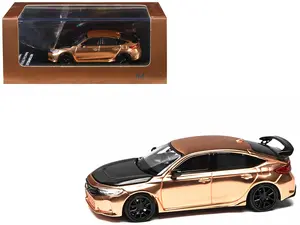 Honda Civic Type R (FL5) RHD Electroplating Copper Metallic with Carbon Hood 1/64 Diecast Model Car by MotorHelix
