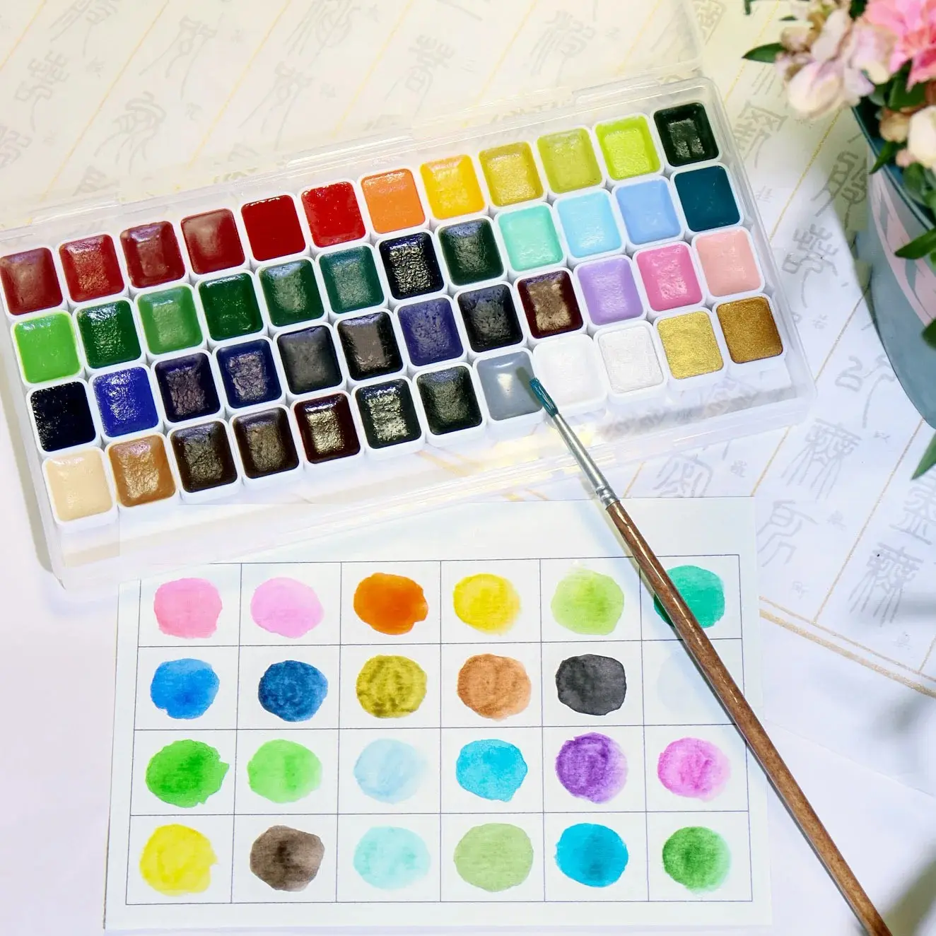 48Color Solid Watercolor Paint Set with Metal Case & Brush, Highly Pigmented Watercolor for Beginners, Students & Outdoor Painting, Art Painting Supplies
