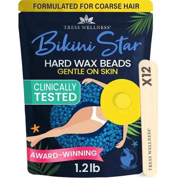 Tress Wellness Wax Beads - Award Winning - Safe for Skin - Dermatologically Tested - At-Home Kit for Bikini, Brazilian & Full Body - Bikini Star 1.2lb