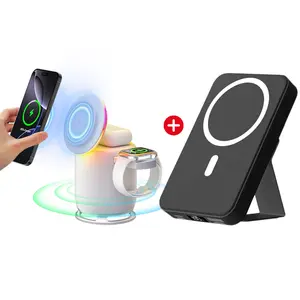 VAISEKE 2-Pack Magnetic Charging Bundle, 10000mAh Power Bank & 3-in-1 Foldable Wireless Charger, 22.5W PD Fast Charging, LED Display, Type-C, 360° Rotating Travel Charging Stand for Phone, Watch & Earbuds