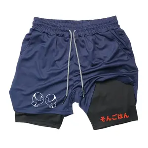 Gym Jogging entraînement entraînement homme Fitness Sport 2 en 1 Shorts Anime Compression hommes t-shirt été séchage rapide