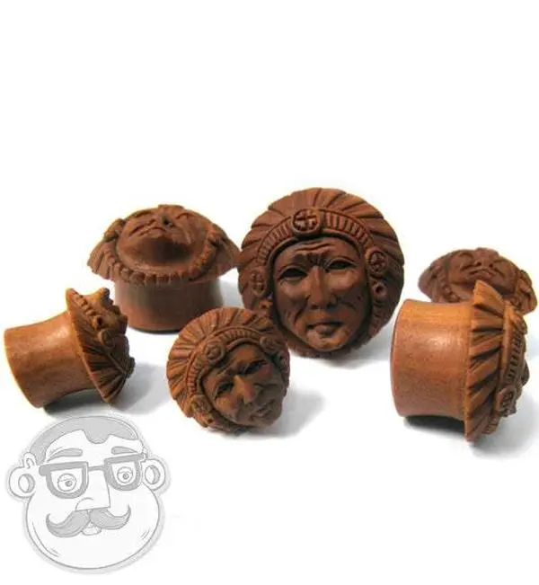 Carved Chief Saba Wood Plugs