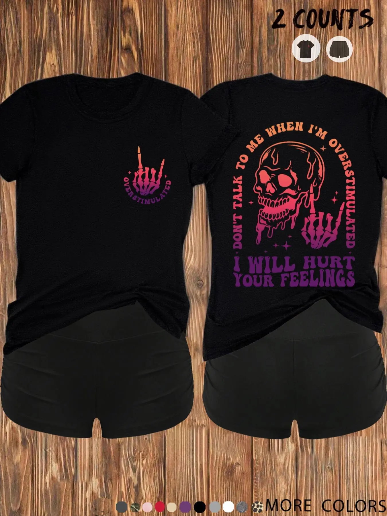Women's Halloween Themed Skeleton Letter Print Tee & Skinny Shorts Two-Piece Set, Casual Round Neck Short Sleeve T-Shirt & Short Leggings, Ladies Summer Clothes, Casual Lounge Set, Womenswear