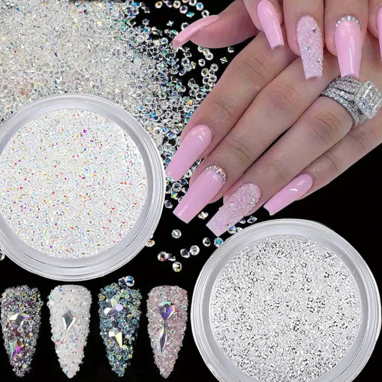 1 Box 1.2mm Ultra Mini Pixie AB Glass Crystals Nail Rhinestones Diamonds Micro Caviar Bead For Nails Charms Shine Gems Stones