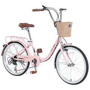 22-Inch 7-Speed City Bike: Steel Frame with Basket, Multiple Colors Available, Women's Style