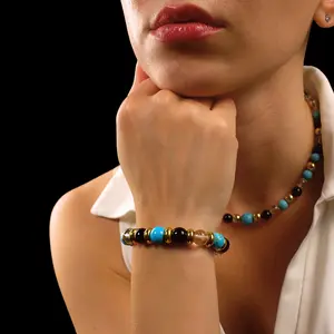 Women's Balance and Brilliance Bracelet with Turquoise, Clear Quartz, Onyx & Gold