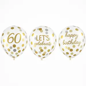 Golden 60th Birthday Confetti Latex Balloons, 12-Inch, 6-Pack