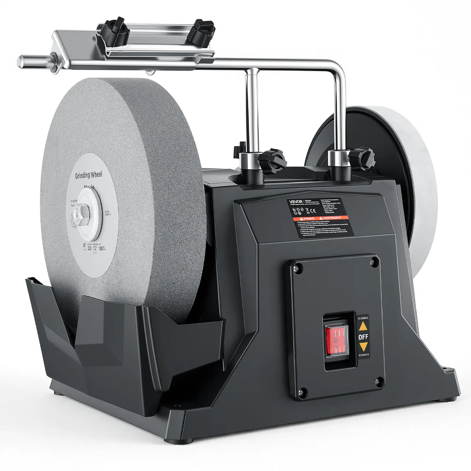 VEVOR Water-Cooled Grinding Sharpener, 1.6A 145RPM Wet/Dry Stone Grinder, 10" Wet Grinding Wheel, 8" Leather Stropping Wheel, Water-Cooling Tray, 120V for Knives & Chisels