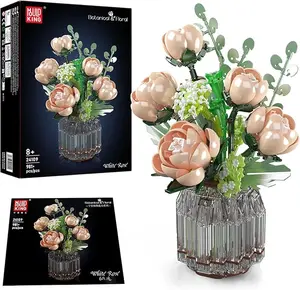 Mould King 24109 White Rose Bouquet Flower Building Blocks 981 Pieces Potted Plant Flower Art Model Kit Technic Toy for Adults Kids 14+ Years Colorful Decorative Ornaments Set Gift