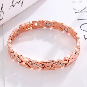 Ladies leaf bracelet, pure copper inlaid with diamonds is super beautiful! 3500 Gauss magnet iron blessing, outdoor shooting is super phot. magnetic  braxelet energy bracelet eco-friendly alloy