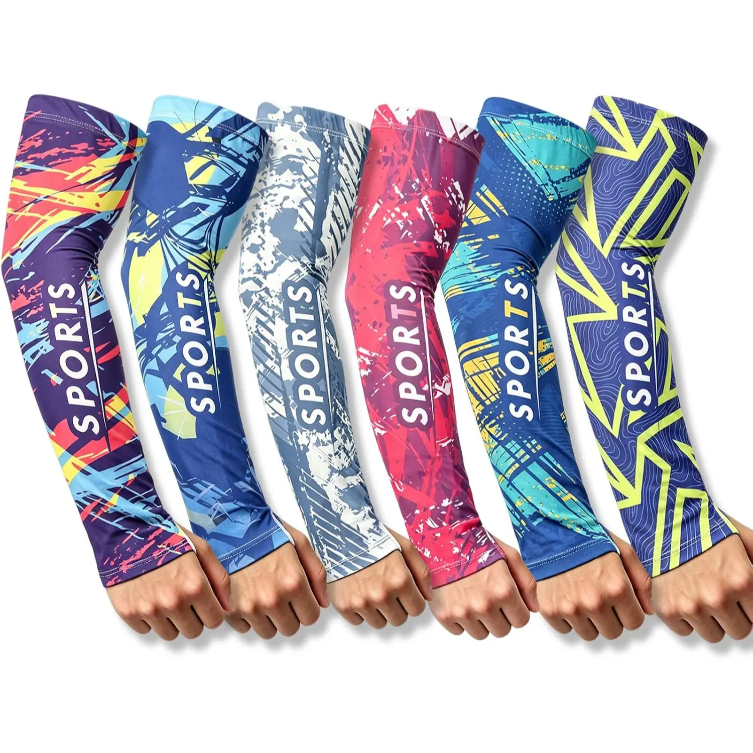Men/Women's Long Polyester Outdoor Sports Arm Sleeves - 6 Pairs, UPF 50+ Cooling Sun Protection, Universal for Running, Cycling