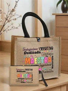 Maestra Letter Grid Bag, Transparent Makeup Storage Pouch With Rainbow Color And Star Pattern Design, Zipper Makeup Bag With Letter, Small And Large Pouches, Khaki Square Crafted Tote Bag, Teacher Appreciation Gift