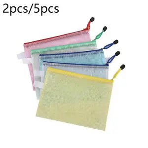 Creative Student Stationery Waterproof Pencil Case, Transparent Office Document Bag, Grid Zipper File Folder, Ticket Storage Bag, Office Supplies, Writing Stationery