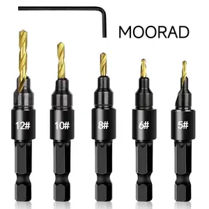 Wood Countersink Drill Bit Set 5 Sizes #5/#6/#8/#10/#12, Adjustable