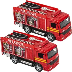 5" Diecast Fire Engine Rescue Trucks, Set of 2, Toy Firetrucks with Pullback Mechanism