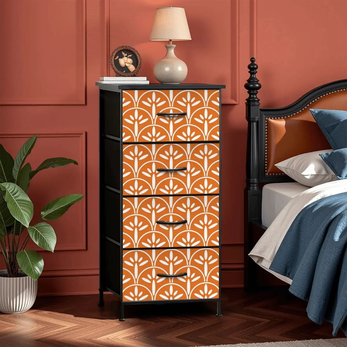 Mid Century Modern Stylish Art Deco Orange and White MCM 4-Drawer Dresser