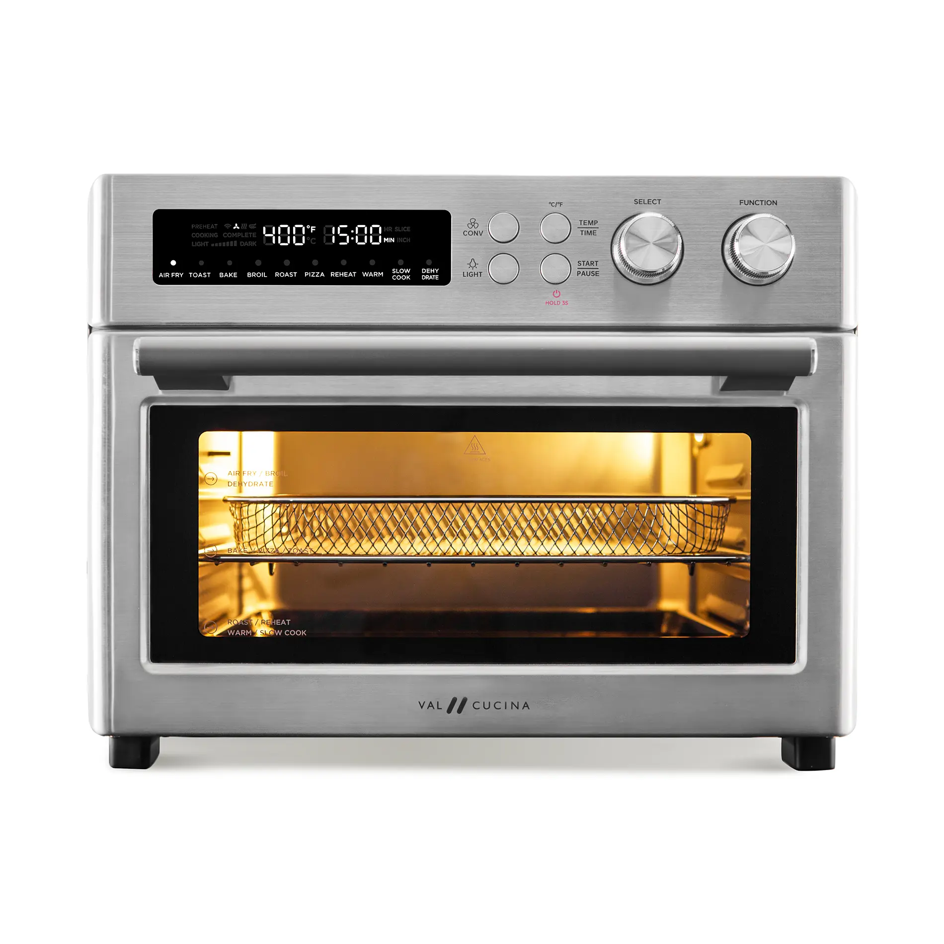 VAL CUCINA Infrared Heating Air Fryer Toaster Oven, Extra Large Countertop Convection Oven 10-in-1 Combo, 6-Slice Toast, Enamel Baking Pan Easy Clean with Recipe Book, Brushed Stainless Steel Finish