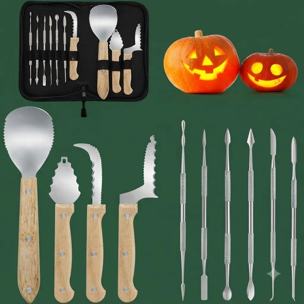 Antner 10-Piece Stainless Steel Pumpkin Carving Kit – Professional Halloween Jack-O'-Lantern Sculpting Tools