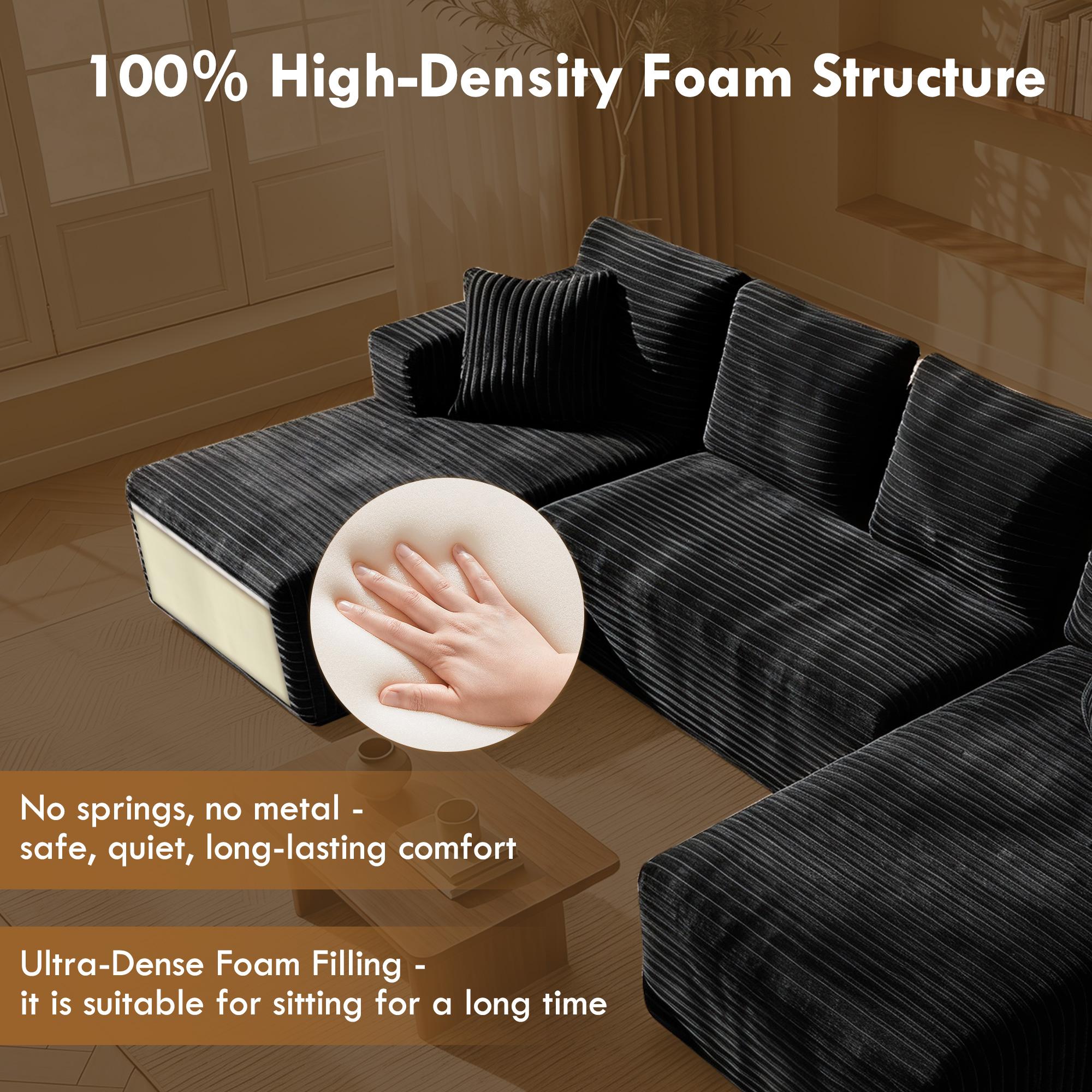132-Inch Oversized Boneless Cloud U-Shaped Modular Sectional Sofa with Chaise, Modern Ruffled-Textured Couch, Deep Comfortable Seating, Tool-Free Assembly, 2-Separate-Package Shipment, Ideal for Living Rooms