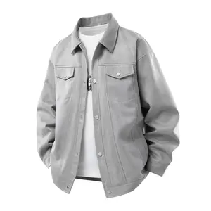 New jacket men's suede lapel loose casual trendy top, versatile coat, trendy brand fashion men's tooling jacket, loose versatile lapel hoodless long-sleeved jacket, soft, comfortable and breathable fabric, suitable for daily and outdoor travel