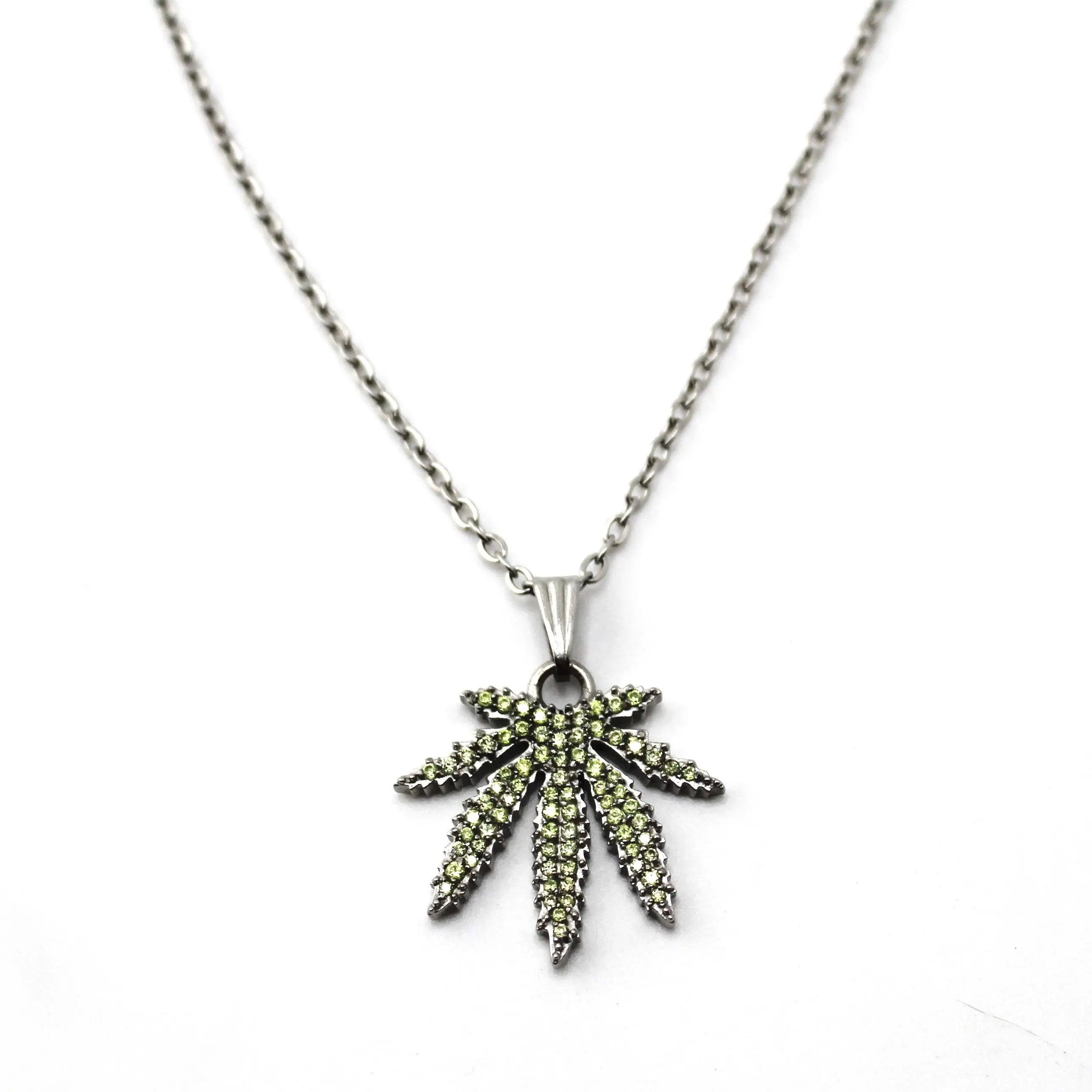 HeavenSent Stoner Girl Necklace | Weed Leaf Pendant With Hand Set CZ Stones. Adjustable Length, Stainless steel, Tarnish Proof, Waterproof