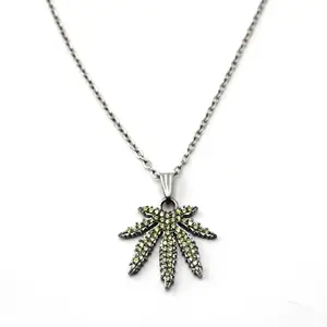 HeavenSent Stoner Girl Necklace | Weed Leaf Pendant With Hand Set CZ Stones. Adjustable Length, Stainless steel, Tarnish Proof, Waterproof