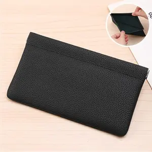 Solid-colored long wallet, minimalist-style long wallet with a self-closing function, passport/driving license document organizer, cosmetic bag, business fashion wallet, durable wallet, business minimalist wallet