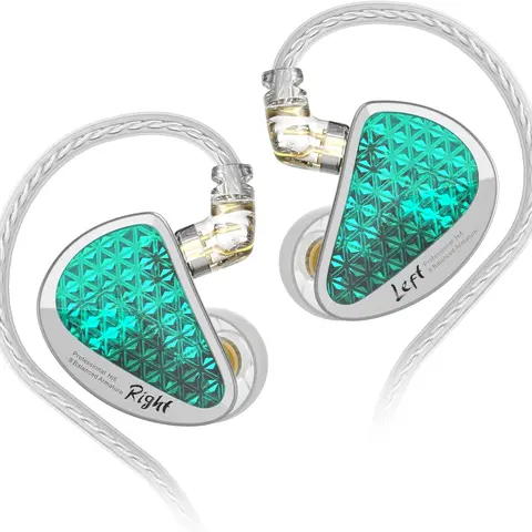 Keephifi KZ AS16 PRO In-Ear Wired Earphones - 8BA Units, 26db+ Noise Cut, Passive Sound Isolation, 3.5mm Jack, High-Purity Tangle-Free Cable, Ergonomic Design, Flagship Hi-Fi Sound, Cyan, 122g, Not Water Resistant, for Mobile/PC, Manufacturer Warranty