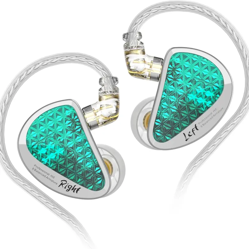 Keephifi KZ AS16 PRO In-Ear Wired Earphones - 8BA Units, 26db+ Noise Cut, Passive Sound Isolation, 3.5mm Jack, High-Purity Tangle-Free Cable, Ergonomic Design, Flagship Hi-Fi Sound, Cyan, 122g, Not Water Resistant, for Mobile/PC, Manufacturer Warranty
