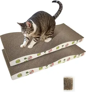 Corrugate Cat Scratcher for Indoor Cats with Catnip - Pack of 2 - Bath, Mats scratchers Natural Rope Cat Scratching Pad Interactive Magic Stickable Sisal Cat Scratching Mat Reversible Large Cat Scratch Pad