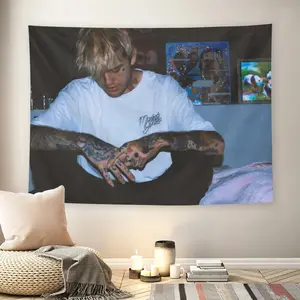 Liil Pe-ep Tattoo Wall Flag - Emo Rap Print, Mid-century Modern Black Flash Manga Style, Nostalgic Aesthetic, For Adult Fans, Music Fan Decor, Living Room, Bedroom, Emo Vibe
