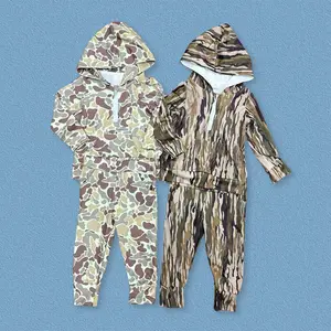 Boys' 2-Piece Long Sleeve Camo Hooded Top & Pocket Pants Jogger Set - Stretch Polyester, Cozy Fall Style, True Size, Baby to Kids Sizes, 2-Piece Set, Two Piece Set