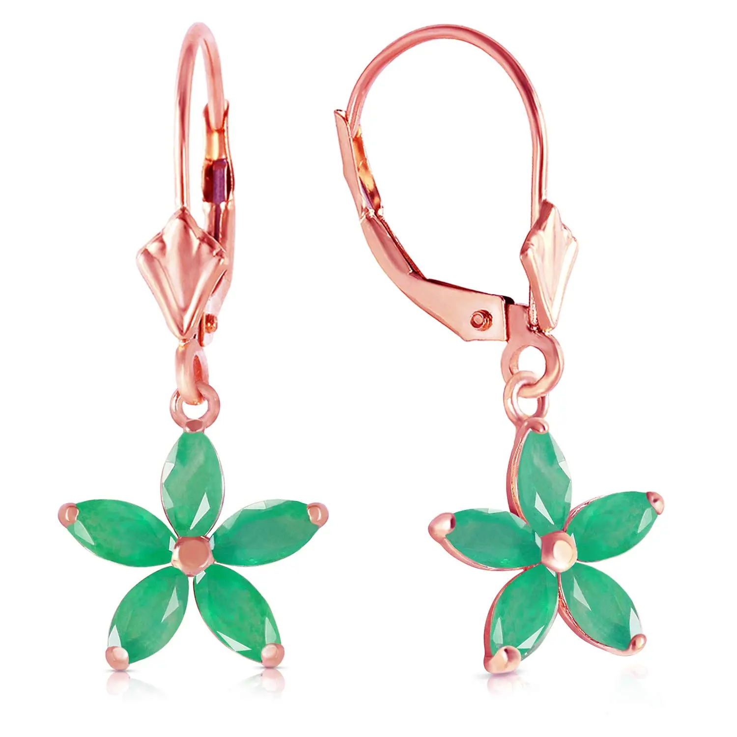 2.8 Carat 14k Solid Rose Gold Leverback Earrings Natural Emerald