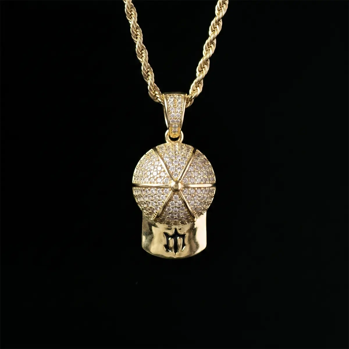 Baseball Cap Necklace for Men and Women, 14K Gold Plated Cubic Zirconia Pendant Necklace With 24” Rope Chain, Trendy Hip Hop Jewelry Gift
