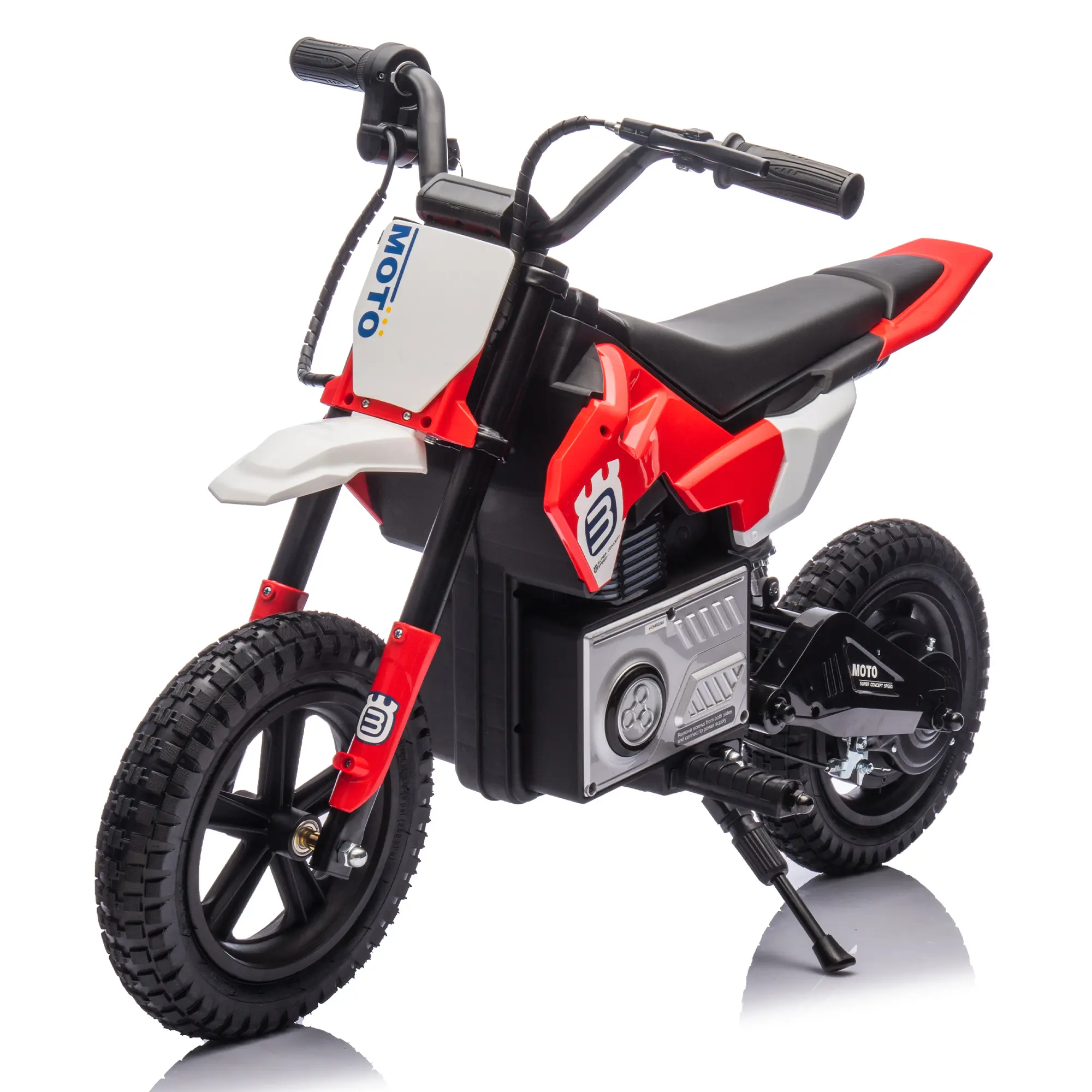 24V Large Electric Kid's Dirt Bike for Teens 12+, 300W Hub Motor, Speed Control (3-15 MPH Adjustable), Rear Suspension, Pneumatic Tires, LED Lights, Bluetooth Music, Battery Power Display