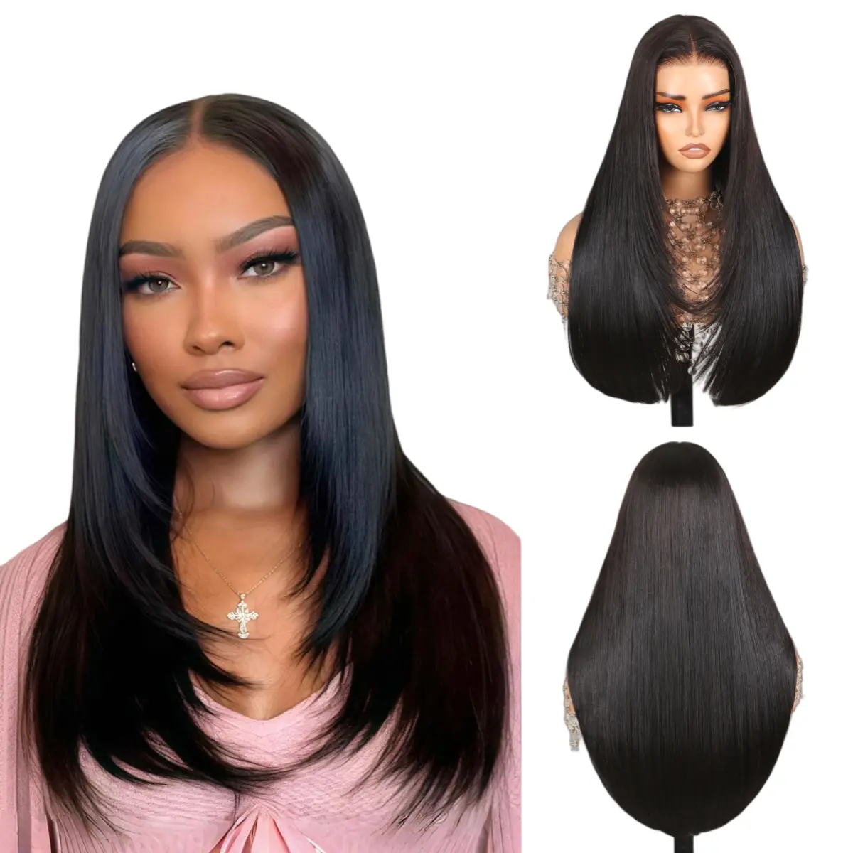 [Blend] Teslal Hair Glueless Straight Layered Cut 6X6 TPart Lace Front Wig Pre Plucked Pre Cut Straight Wig Vivid Self Growing Clean Hairline with Tiny Knots Synthetic Wig 220% Density #SummerVibes