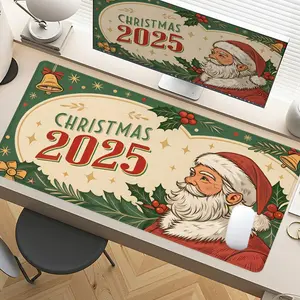 2025 Christmas Santa Claus Desk Pad Gaming Mousepad XXL Mouse Pad for Laptop Desk Mouse Pad Extra Large with Non - Slip Rubber Base Stitched Edges Surface for PC Gamers Office Workers & Home Use