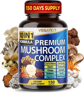 10-in-1 High Strength Mushroom Supplement Complex with Lions Mane Reishi Cordyceps Chaga and Turkey Tail for Brain Support Memory Focus and Immune Defense Vegan Capsules Nootropic Energy and Clarity Booster for Men and Women 5-Month Supply
